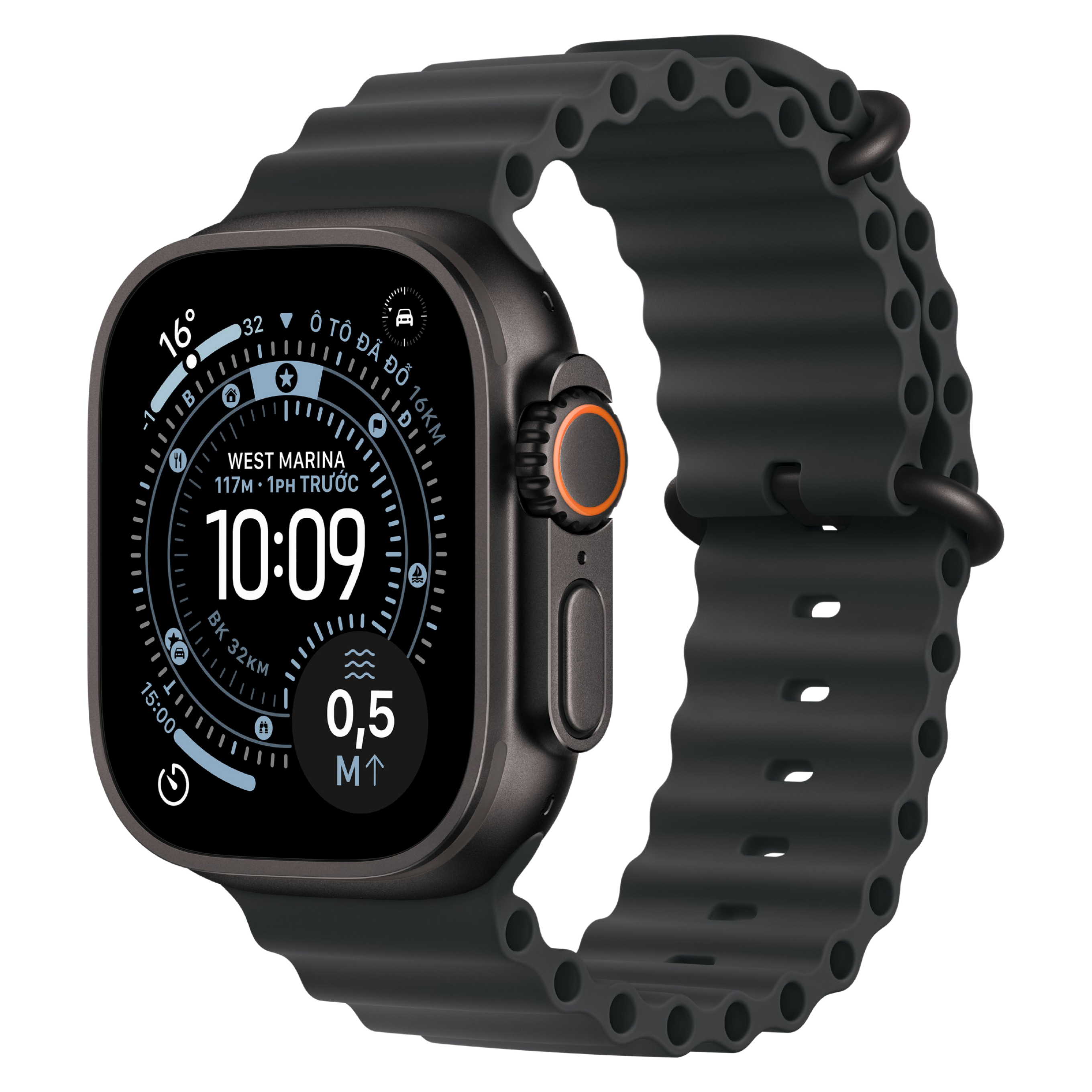 Apple Watch Ultra 3 LTE 49mm Vỏ Titan Đen - Dây đeo cao su Ocean - Chính Hãng VN/A Đen