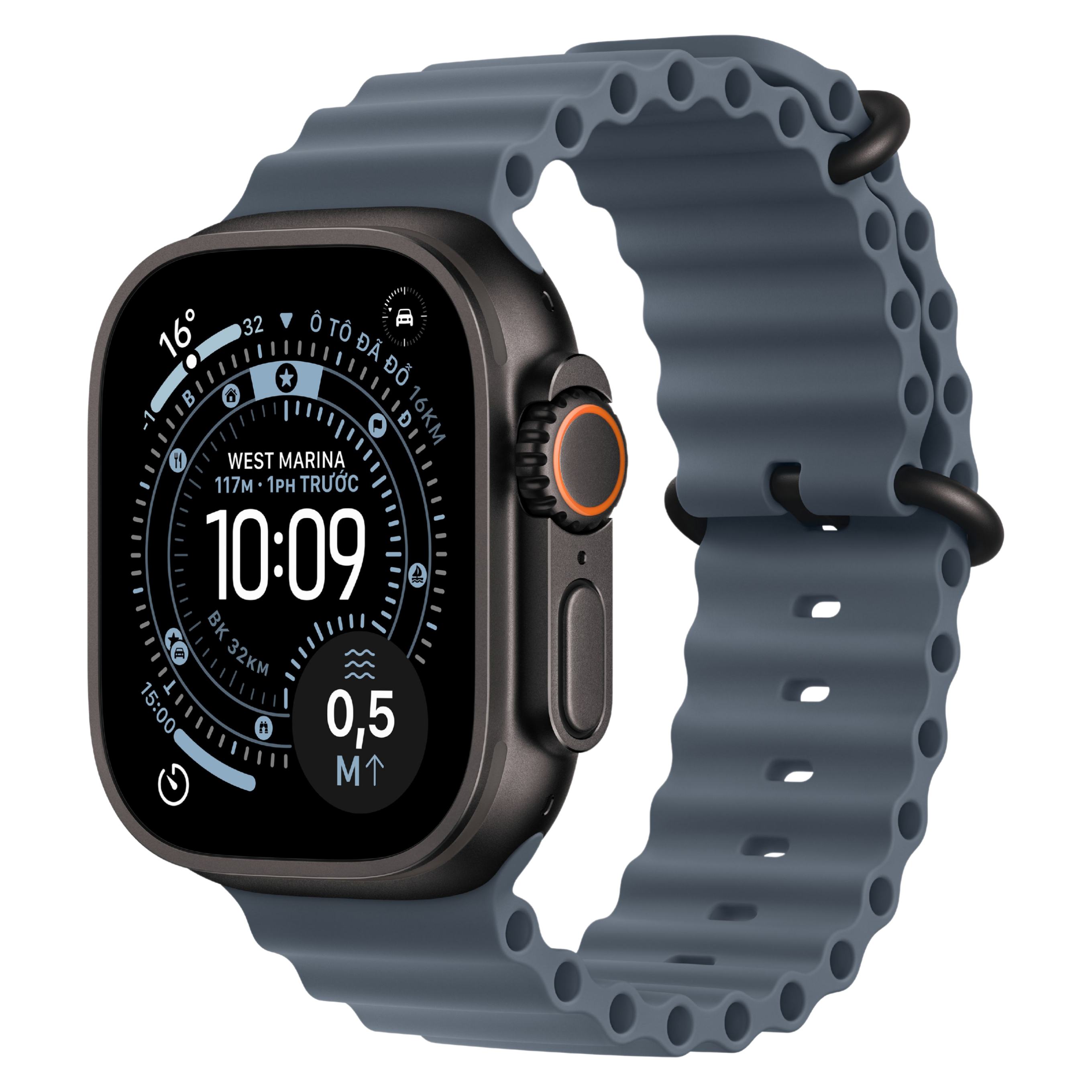 Apple Watch Ultra 3 LTE 49mm Vỏ Titan Đen - Dây đeo cao su Ocean - Chính Hãng VN/A Xanh Mỏ Neo