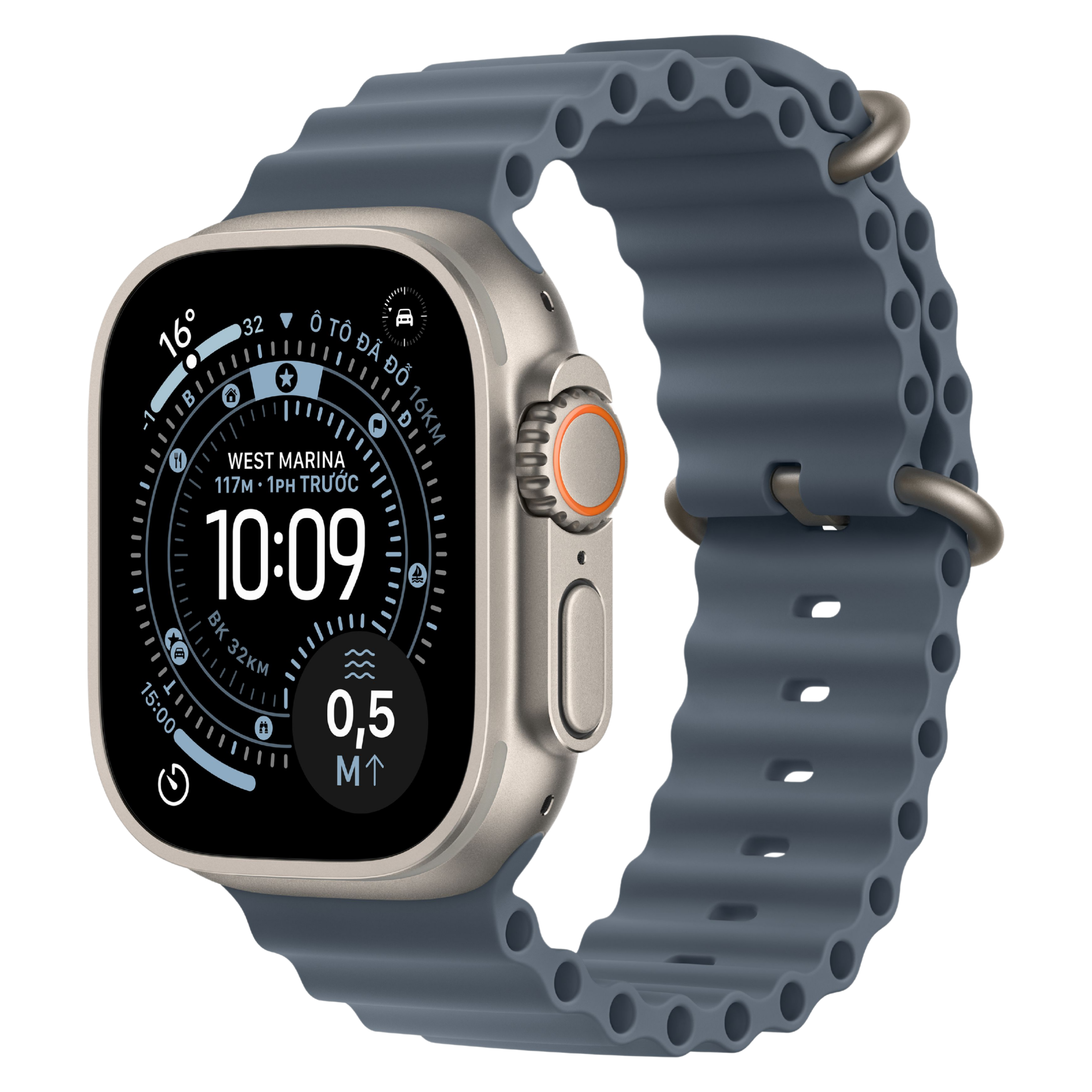 Apple Watch Ultra 3 LTE 49mm Vỏ Titan Tự Nhiên - Dây đeo cao su Ocean - Chính Hãng VN/A Xanh Mỏ Neo